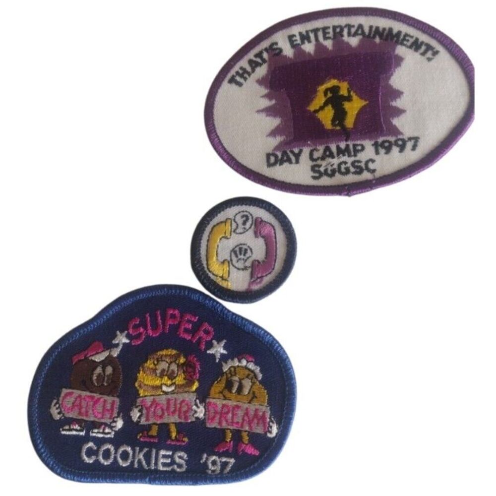 Lot 3x Vintage 1997 GIRL SCOUTS CLUB Felt Patches Colorful Several Sizes